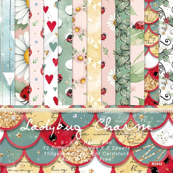 SunWMart 24 Sheets 6x6 Inch Scrapbooking Card Stock Decorative Scrapbook Paper Pad, Single-Side Printing Decoupage for DIY Project Card Making Journaling Planner Photo Album Craft Supplies
