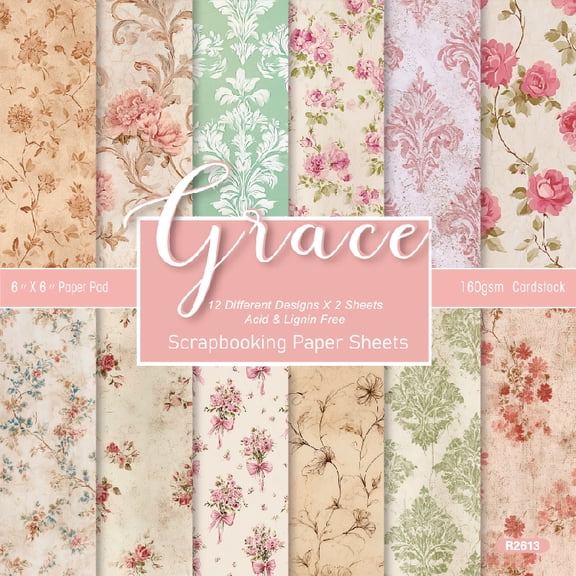 SunWMart 24 Sheets 6x6 Inch Scrapbooking Card Stock Decorative Scrapbook Paper Pad, Single-Side Printing Decoupage for DIY Project Card Making Journaling Planner Photo Album Craft Supplies
