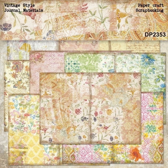 SunWMart A5 Size Scrapbook Paper, 16 Sheets Single Sided Decorative Vintage Scrapbooking Junk Journaling Supplies for Art Card Making Embellishments DIY Crafts