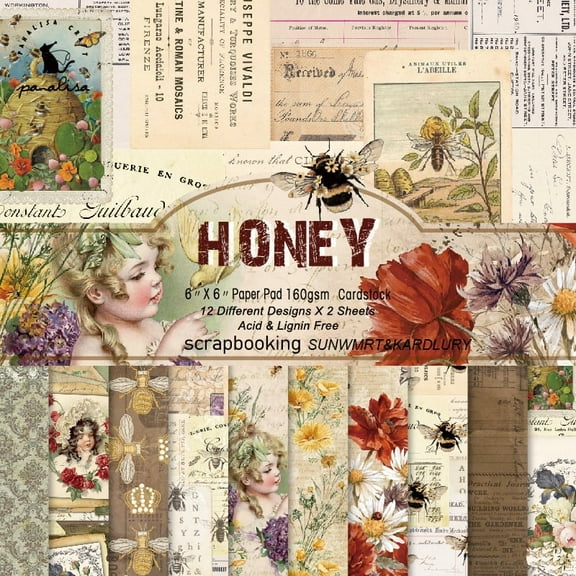 SunWMart Scrapbook Paper, 6x6 Inch 24 Sheet Single Sided Scrapbooking Paper Pad, Vintage Decoupage Cardstock Paper Designer Paper Pads Junk Journal Decorative Craft Paper