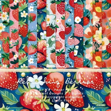 SunWMart Scrapbook Paper Pad, 48 Sheets 6 x 6 Inch Fruit Patterned Decorative Decoupage for Card Making Journal Supplies Gift Wrapping Planners DIY Crafts Photo Album