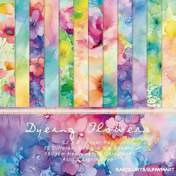 SunWMart Vintage Floral Scrapbook Paper Pad, Flower Patterned Cardstock Paper Pads, 6x6 Inch 48 Sheets Single-Sided Junk Journal Scrapbooking Paper for Card Making Cottagecore Picture Art Collage