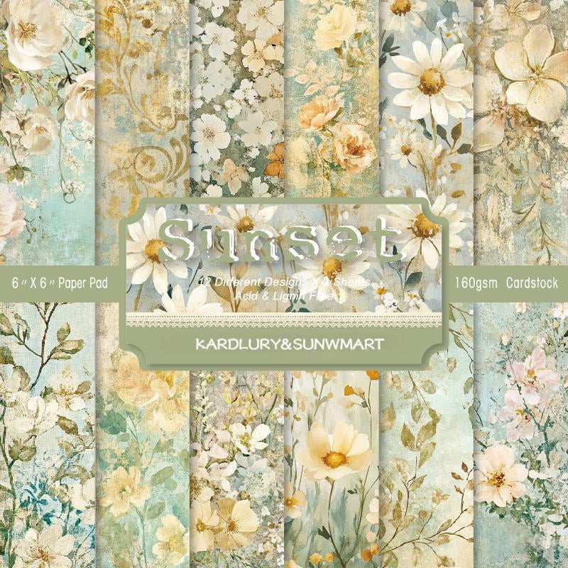 SunWMart Vintage Floral Scrapbook Paper Pad, Flower Patterned Cardstock ...