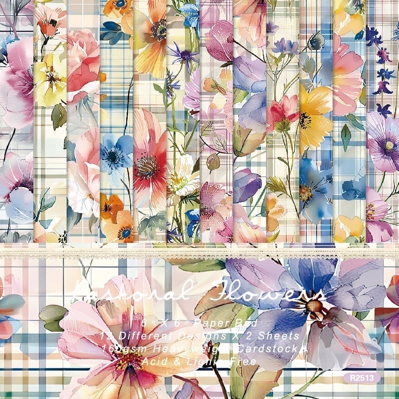 SunWMart Vintage Floral Scrapbook Paper Pad, Flower Patterned Cardstock ...