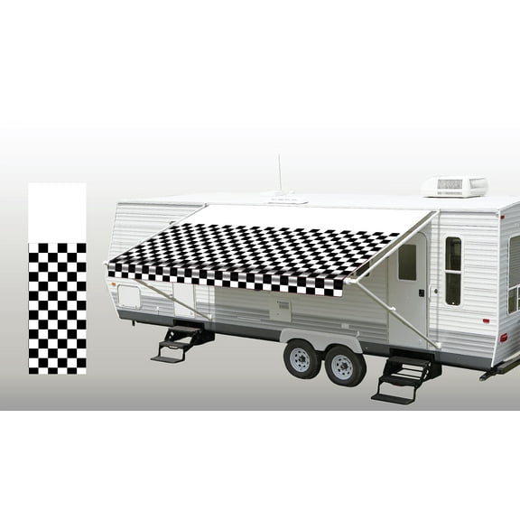 SunWave- RV Awning Fabric Replacement | RV Electric Awning Fabric Replacement | Premium Vinyl RV Canopy | Awning Replacement (12', Checkered Pattern))