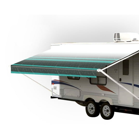SunWave- RV Awning Fabric Replacement | RV Electric Awning Fabric Replacement | Premium Vinyl RV Canopy | Awning Replacement (18', Teal Strip)