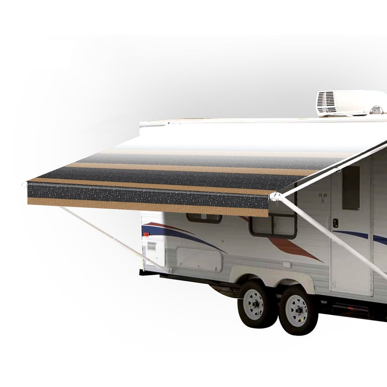 SunWave RV Awning Replacement Fabric - 21ft Brown Striped Vinyl For Carefree, Dometic, Lippert