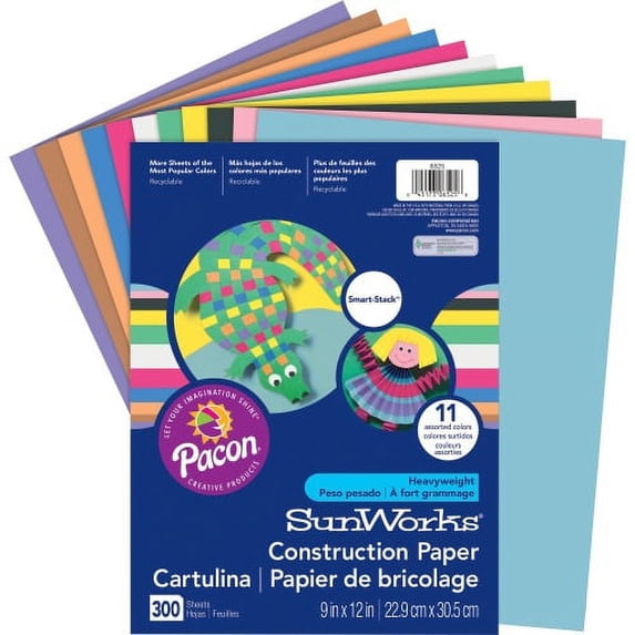 Prang Construction Paper Smart Stack 11 Colors, 11 Assorted Colors, 9" x 12", 300 Sheets Per Pack, 2 Packs
