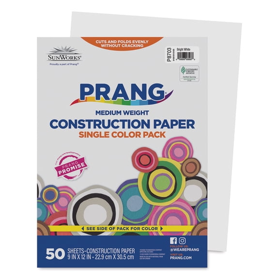 SunWorks Construction Paper, 9” x 12”, Bright White, 50 Sheets