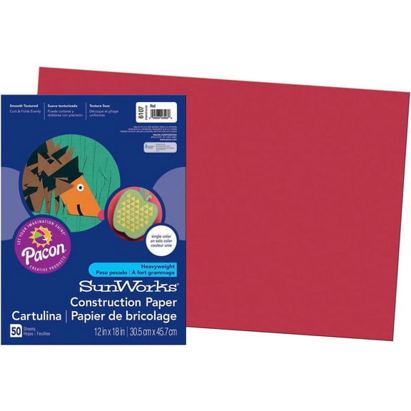 SunWorks Construction Paper - Craft - 18"Width x 12"Length - 50 / Pack - Red | Bundle of 2 Packs
