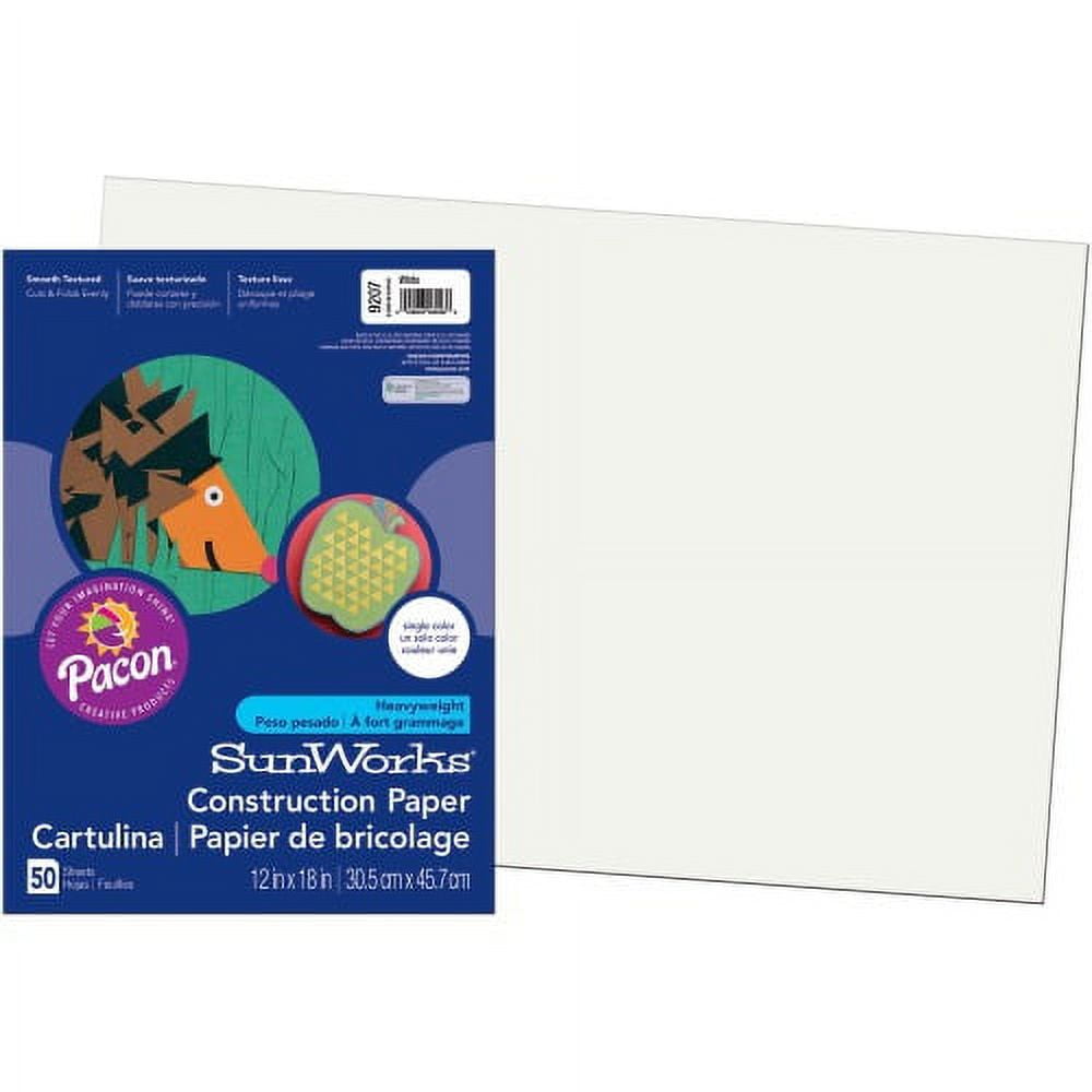 SunWorks 9207 Construction Paper, 58 lbs., 12 x 18, White, 50 Sheets/Pack -  9207