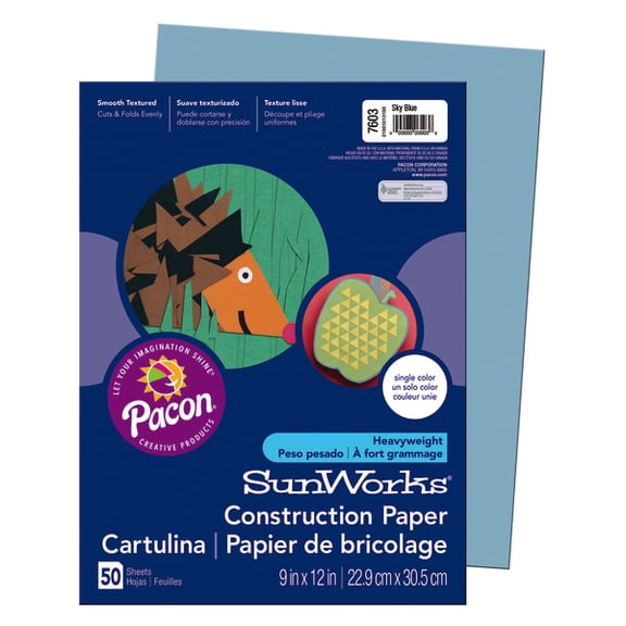 SunWorks, PAC7603, Construction Paper, 50 / Pack, Sky Blue