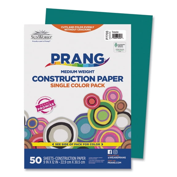 SunWorks, PAC7703, Construction Paper, 50 / Pack, Turquoise