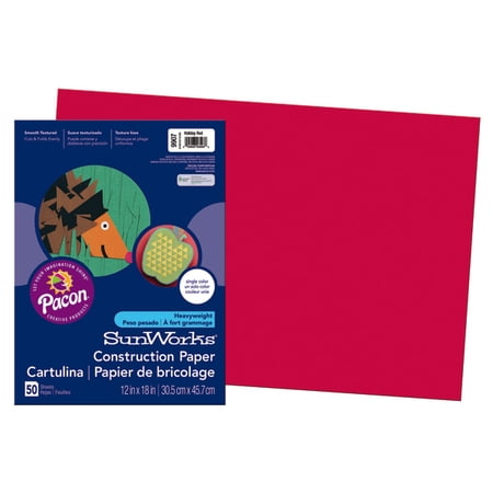 SunWorks, PAC9907, Construction Paper, 50 / Pack, Holiday Red