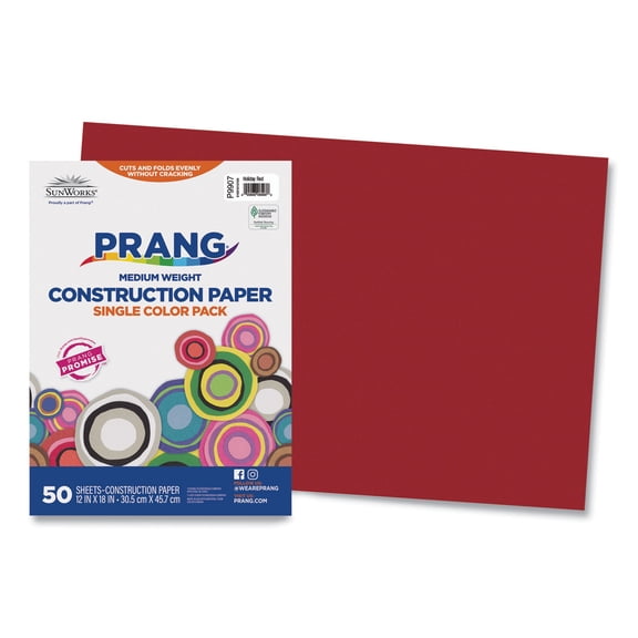 SunWorks, PAC9907, Construction Paper, 50 / Pack, Holiday Red