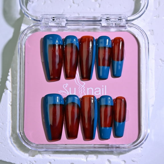 Sunail long real handmade nails cheap,short fake press on nails,gel nail stickers,red coffin nail strips,false nails art Christmas gifts Brown - shadow So - charm