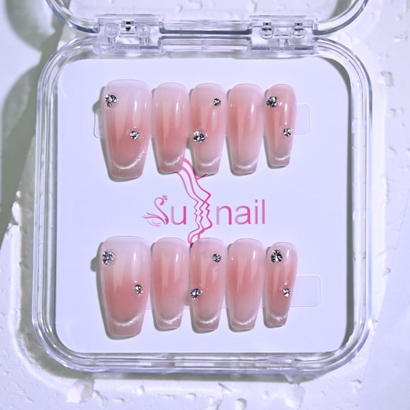 Sunail medium real handmade nails cheap,short fake press on nails,gel nail stickers,pink Ballerina nail strips,false nails art Christmas gifts,Pink - glorious Legend