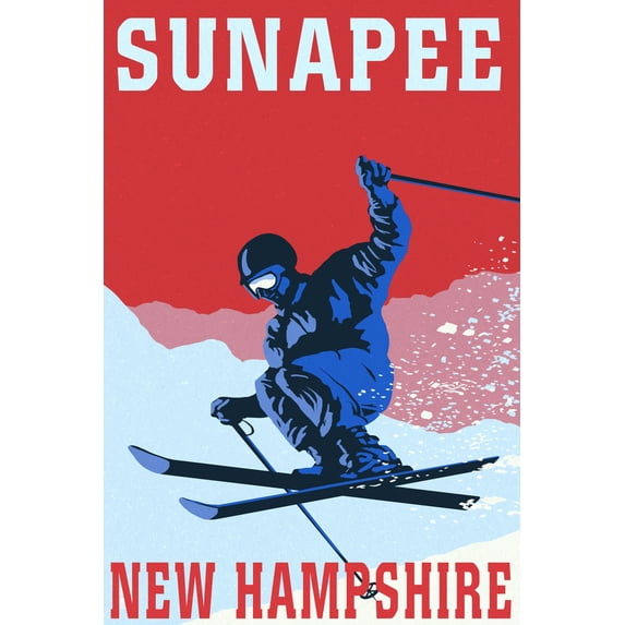 Sunapee, New Hampshire, Colorblocked Skier (9x12 Wall Art Print, Home Decor)