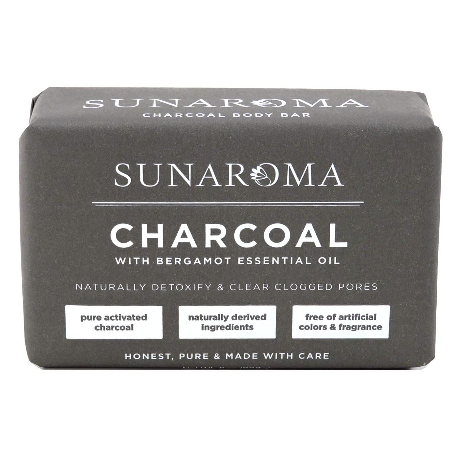 Sunaroma Charcoal With Bergamot Essential Oil Soap 8 Oz.,Pack of 12