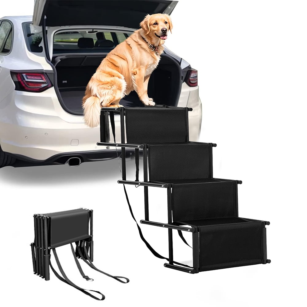 Sunb Foldable Pet Stairs Ramp,Metal Frame Portable 4 Steps Nonslip  Stairs,Lightweight for High Beds,Trucks,SUV,Car