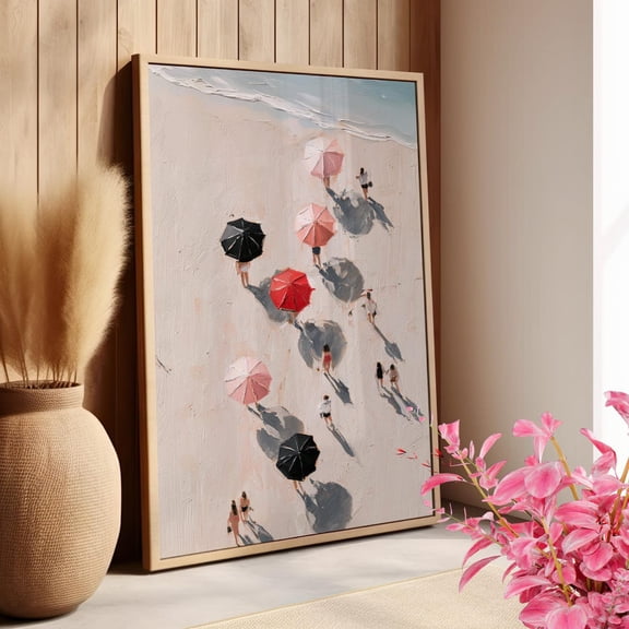 Sunbathers Beach Scene Poster, Pastel Coastal Summer Wall Art