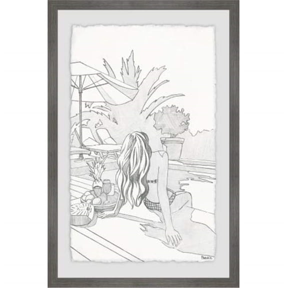 Sunbathing by the Pool Framed Painting Print