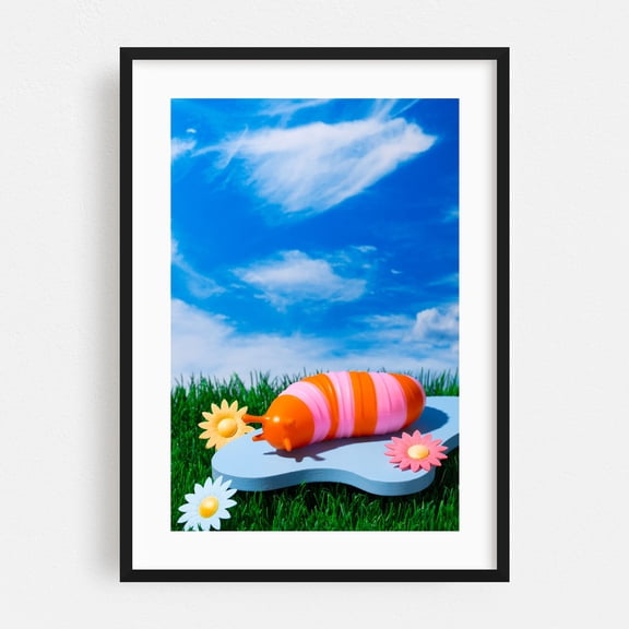 Sunbathing with flowers - Photography Modern Art Surrealism Pop Art Humor Nature Abstract Flowers Black Framed Wall Art Print 24 x 36 inches