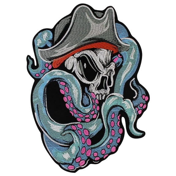 Sunbe Octopus Skull Patches Biker Iron on Patches Embroidery Rock Badge for Tactical Jacket Iron on Sticker 1 Piece
