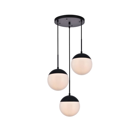 Sunbeam 3 Light Pendant in Black and frosted white