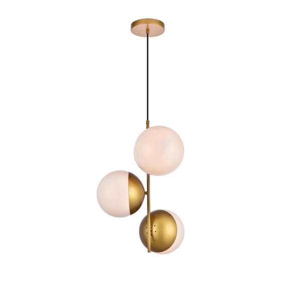 Sunbeam 3 Light Pendant in Brass and frosted white
