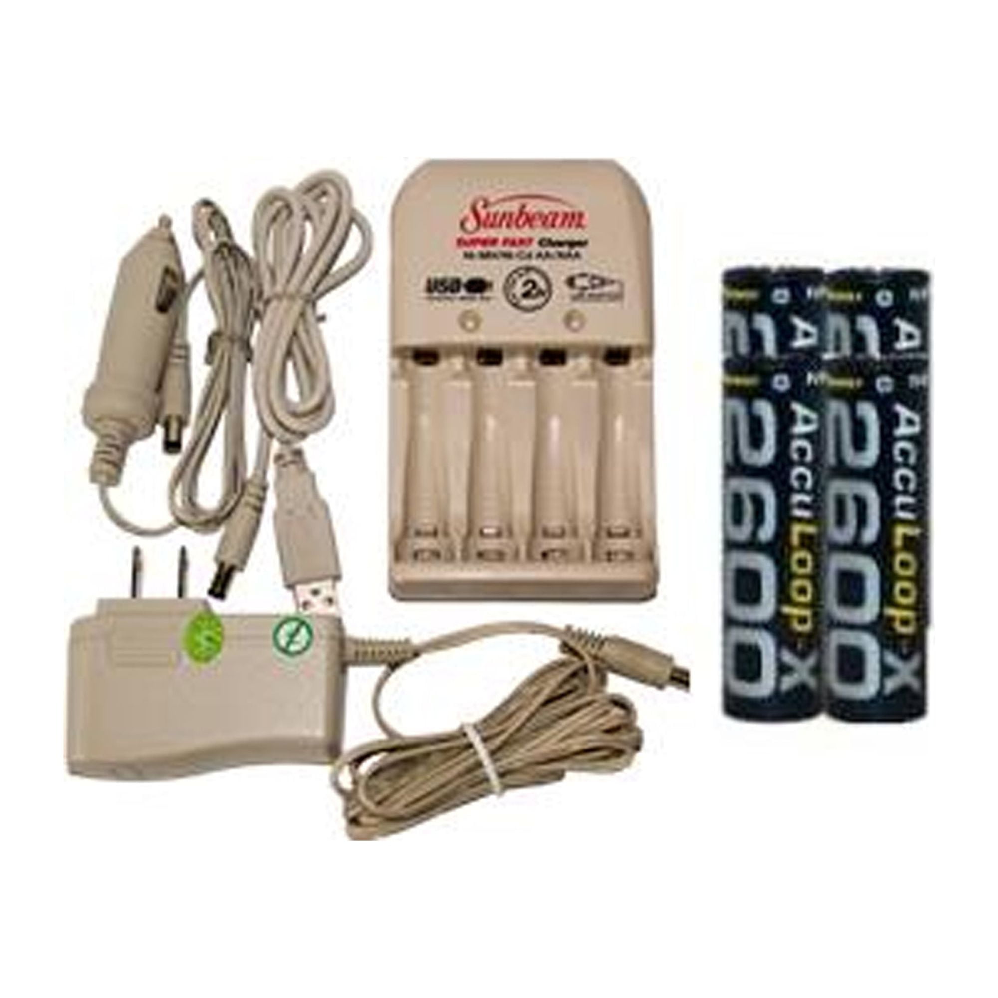 Sunbeam AA / AAA Battery Charger + 4 AA AccuPower AccuLoopX NiMH Batteries (2600 mAh)