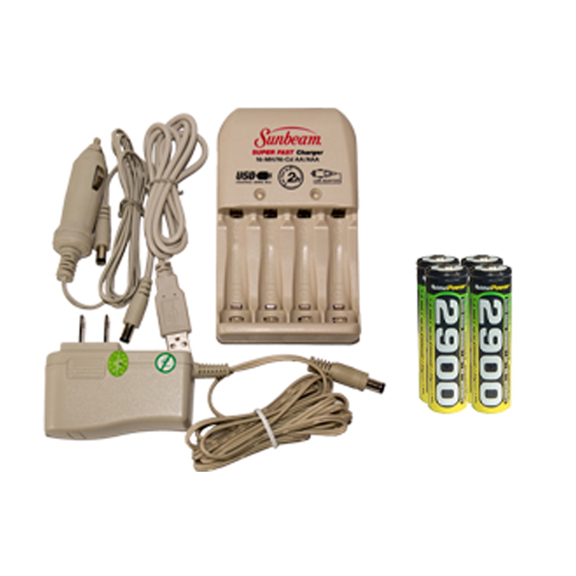 Sunbeam AA / AAA Battery Charger + 4 AA AccuPower NiMH Batteries (2900 mAh)