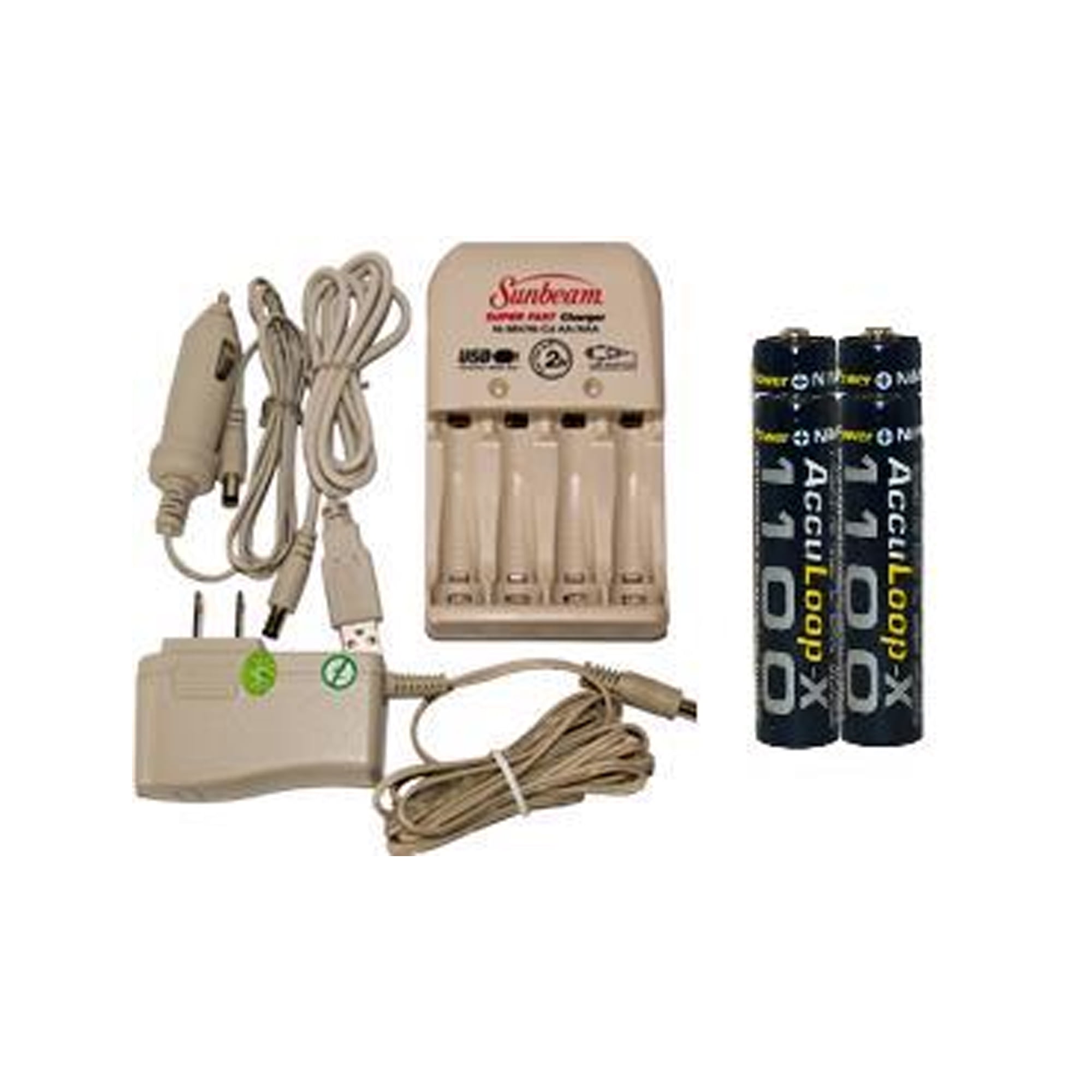 Sunbeam AA / AAA Battery Charger + 4 AAA AccuPower AccuLoop-X NiMH Batteries (1100 mAh)