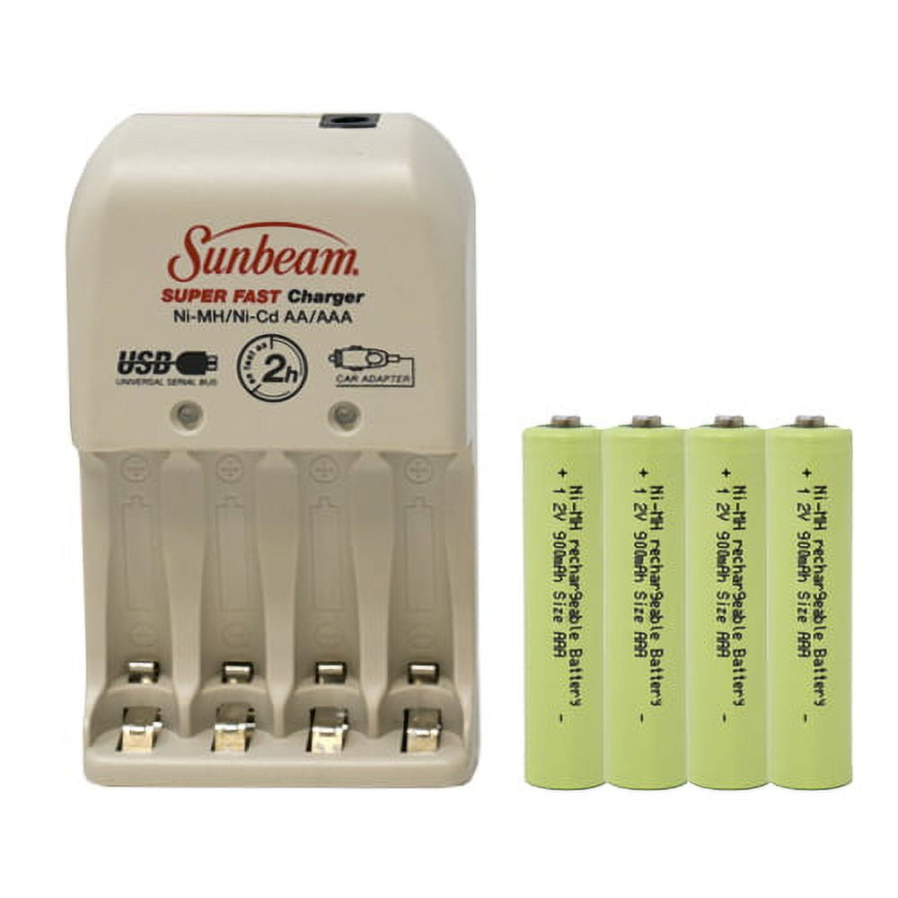 Sunbeam AA / AAA Battery Charger + 4 AAA NiMH Batteries (900 mAh