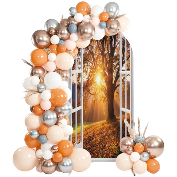 Sunbeam Arch Backdrop Covers 4 FT, Open Window Fall Forest Old Oak Tree Sunburst Light Rustic Stretchy Fitted Arched Stand Covers Party Arch Stand Cover Photo Booth for Wedding Birthday Decor