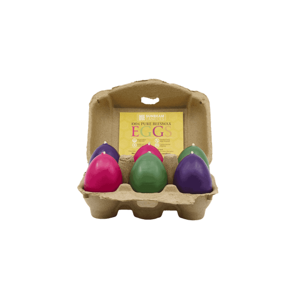 Sunbeam Candles 100% Beeswax Assorted Mini Eggs | 6-ct Carton | 10-Hour Burn Time Each | Made in USA