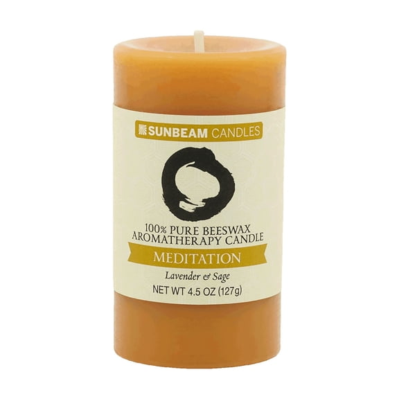 Sunbeam Candles 100% Pure Beeswax 2"x3.25" Meditation Aromatherapy Pillar | Lavender & Sage | 22-Hour Burn Time | Made in USA