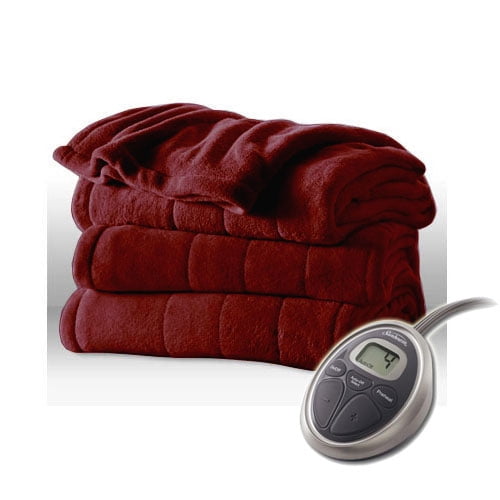 Sunbeam Channeled Velvet Plush Electric Heated Blanket Full Red