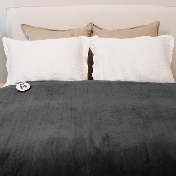 Sunbeam Dark Shadow Nordic Premium Electric Heated Full Size Blanket, 72" x 84", 12 Heat Settings, 12-Hour Selectable Auto-Off, Machine Washable