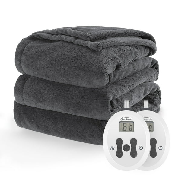 Sunbeam Dark Shadow Nordic Premium Electric Heated Queen Size Blanket, 84" x 90", 12 Heat Settings, 12-Hour Selectable Auto-Off, Machine Washable