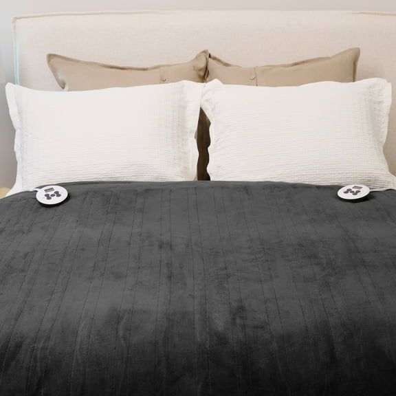 Sunbeam Dark Shadow Nordic Premium Electric Heated Queen Size Blanket, 84" x 90", 12 Heat Settings, 12-Hour Selectable Auto-Off, Machine Washable
