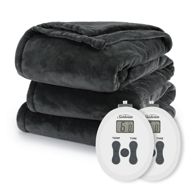 Sunbeam Dark Shadow Nordic Velvet Electric Heated Blanket Queen Size