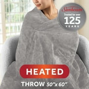 Sunbeam Heated Throw Blanket Quilted Velvet Reverse Sherpa Dove Gray 4 Heat Settings 4 Hour Auto Shut Off 50"x60"