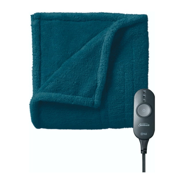 Sunbeam Electric Blanket Loftec Throw (50" x 60"), 3 Heat Levels, Legion Blue