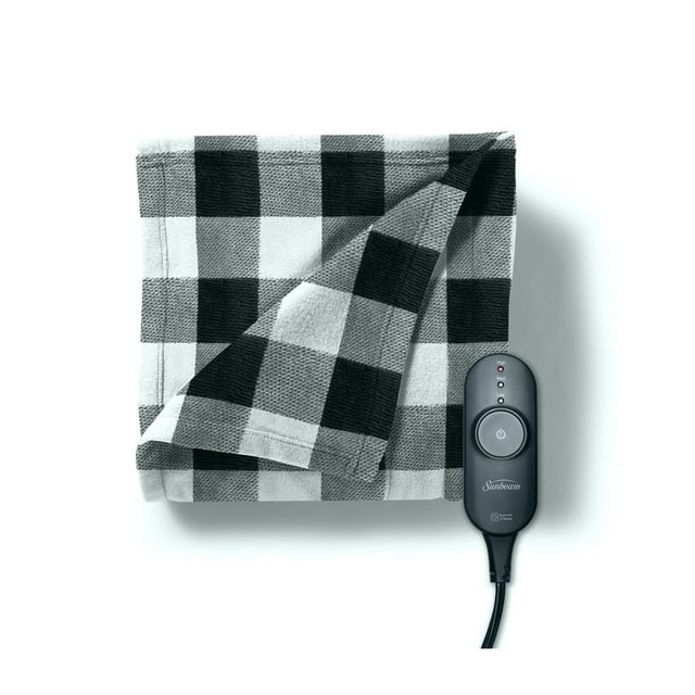 Sunbeam Electric Blanket Throw Fleece (50" x 60"), Black/White Plaid