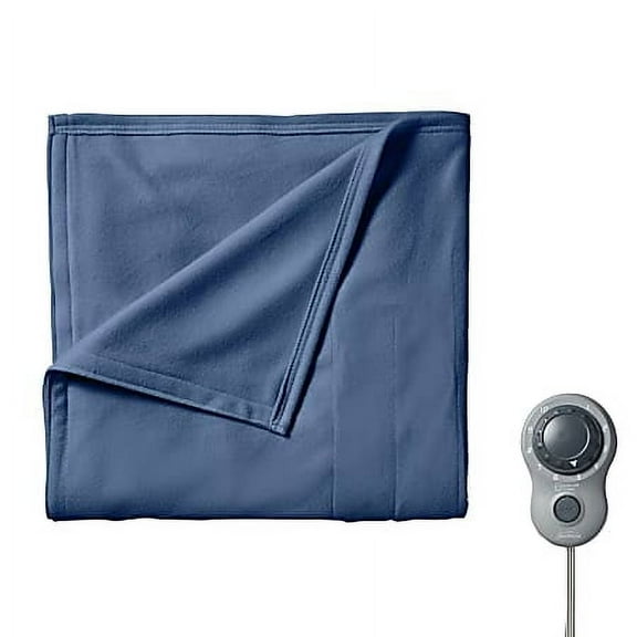 Sunbeam Electric Fleece Blue Heated Blanket 10 Heat Settings, Twin