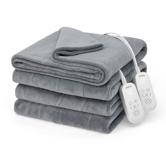 Sunbeam Electric Heated Blanket Gray Microplush 12 Heat Settings King 90 x 100