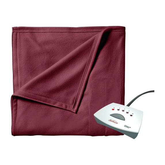 Sunbeam Electric Heated Blanket, King (100" x 90"), 5 Heat Levels, Garnet