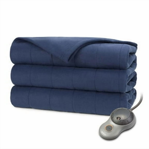Sunbeam Electric Heated Fleece Blanket, Full, Newport Blue