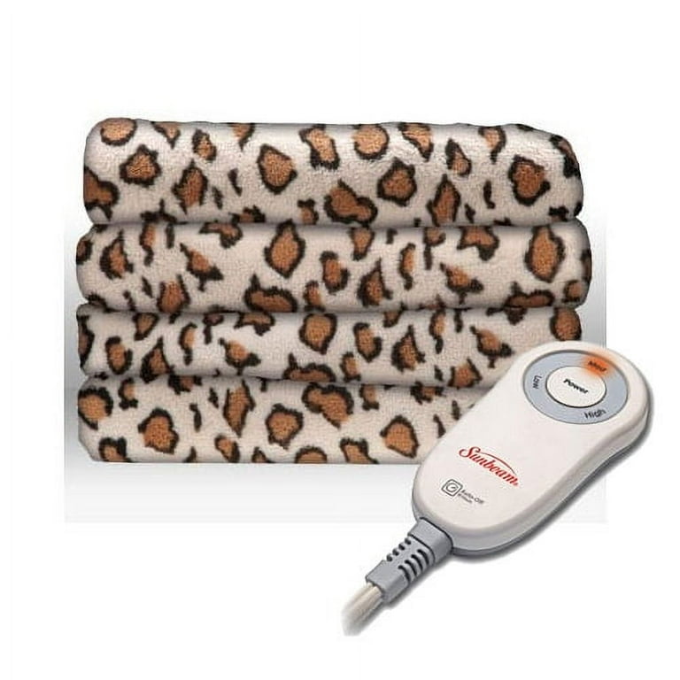 Sunbeam Electric Heated Fleece Warming Throw Blanket African Leopard Print
